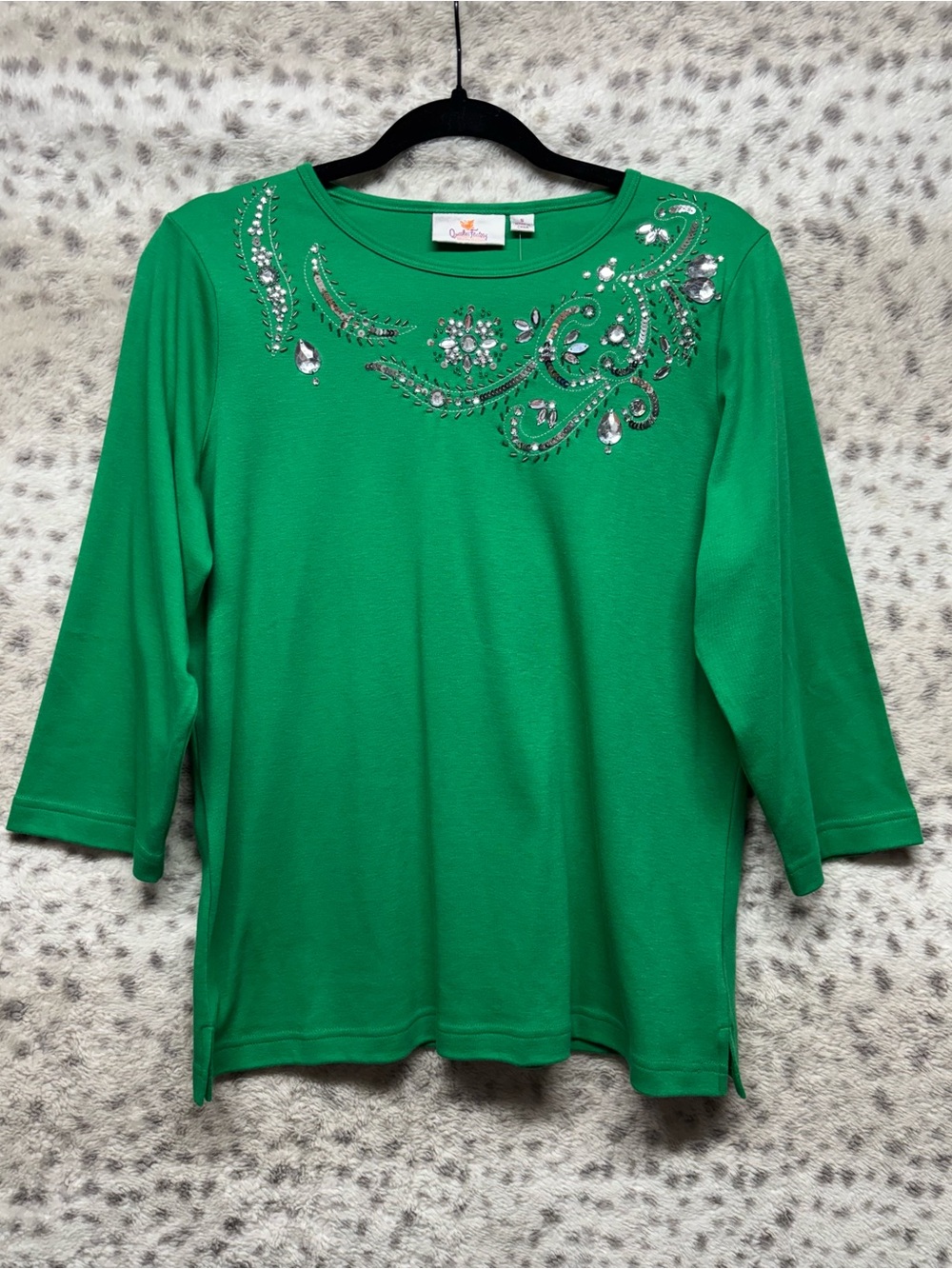 Y2K QUACKER FACTORY 3/4 SLEEVE EMBELLISHED TOP
